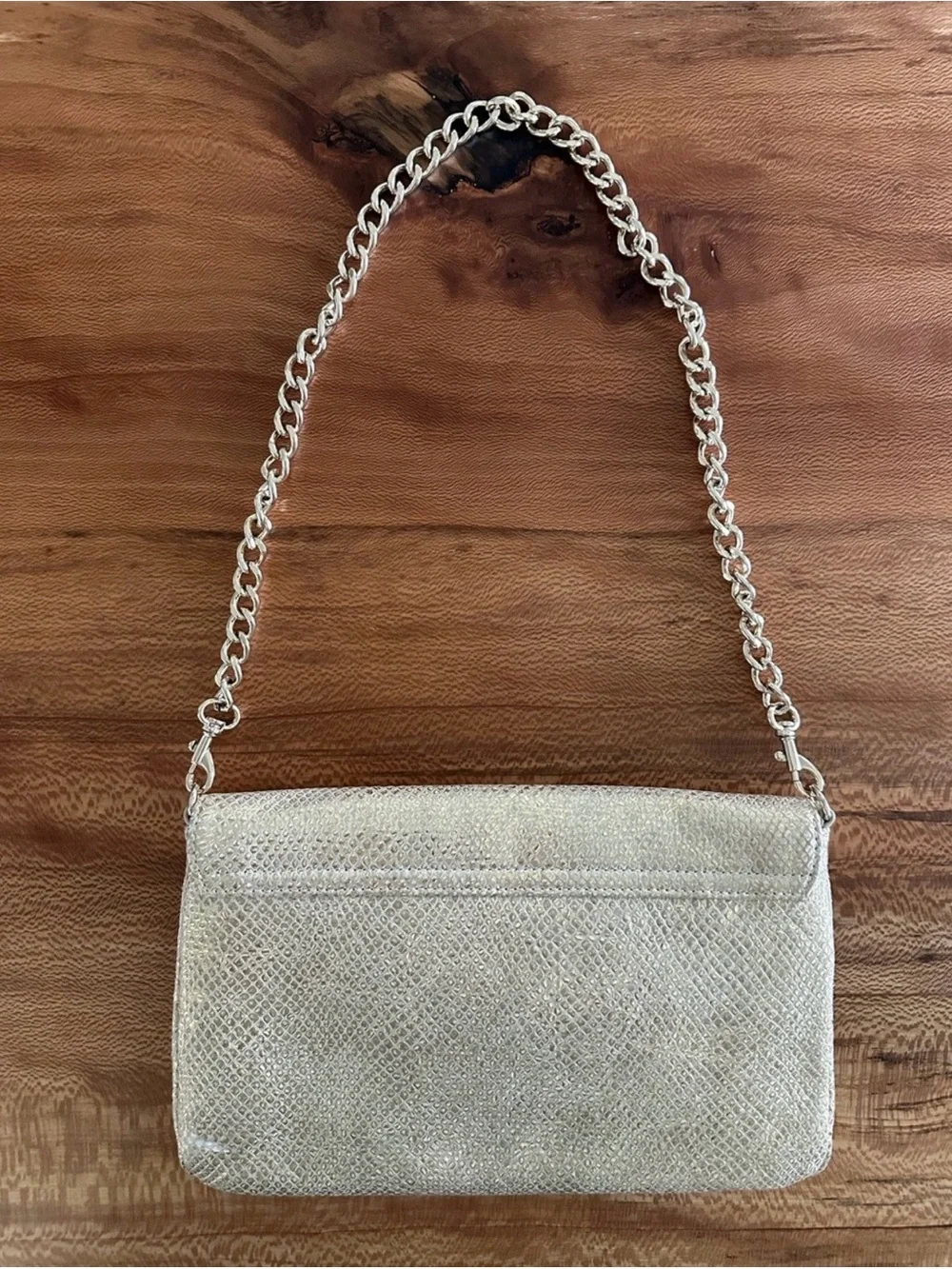 Elaine Turner Metallic Gold Snakeskin Bella Envelope Clutch Removable Strap